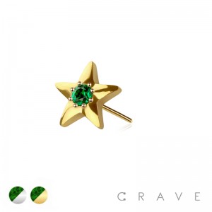316L SURGICAL STEEL THREADLESS PUSH IN EMERALD CENTER CZ STAR TOP PART